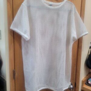 Vintage Catalina Cream Cotton/Poly/Gold Lurex Short Sleeve Swim Coverup One Size